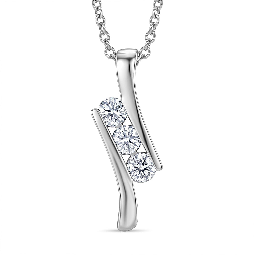 Moissanite S-Curve Pendant in Platinum Overlay Sterling Silver with Chain (Size 20)