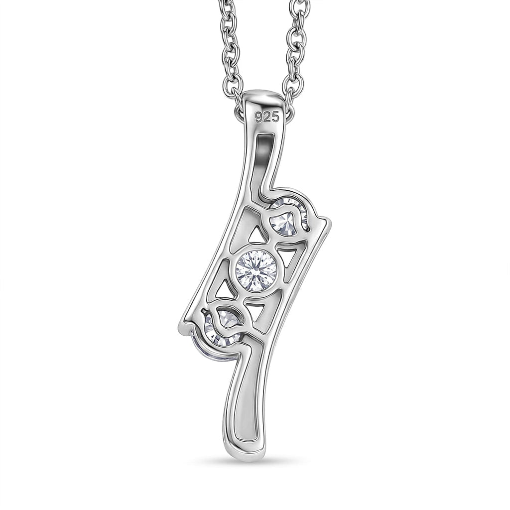 Moissanite S-Curve Pendant in Platinum Overlay Sterling Silver with Chain (Size 20)