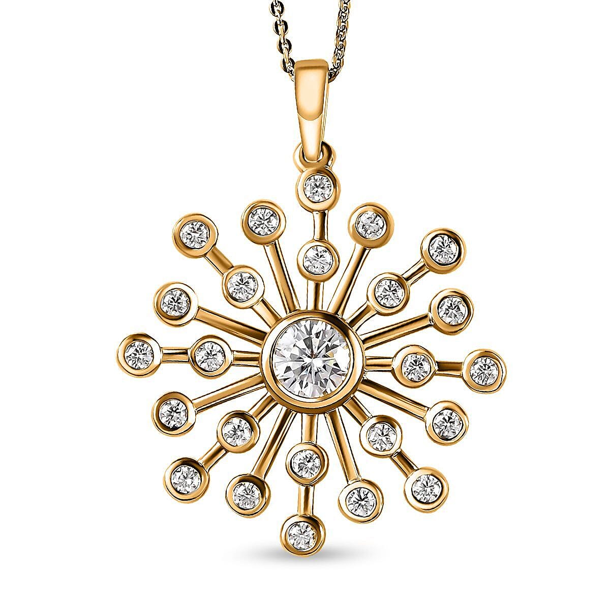 1.40 Ct Moissanite Pendant with Chain Size 20 Inch in 18K Vermeil Yellow Gold Plated Sterling Silver 4202837 0