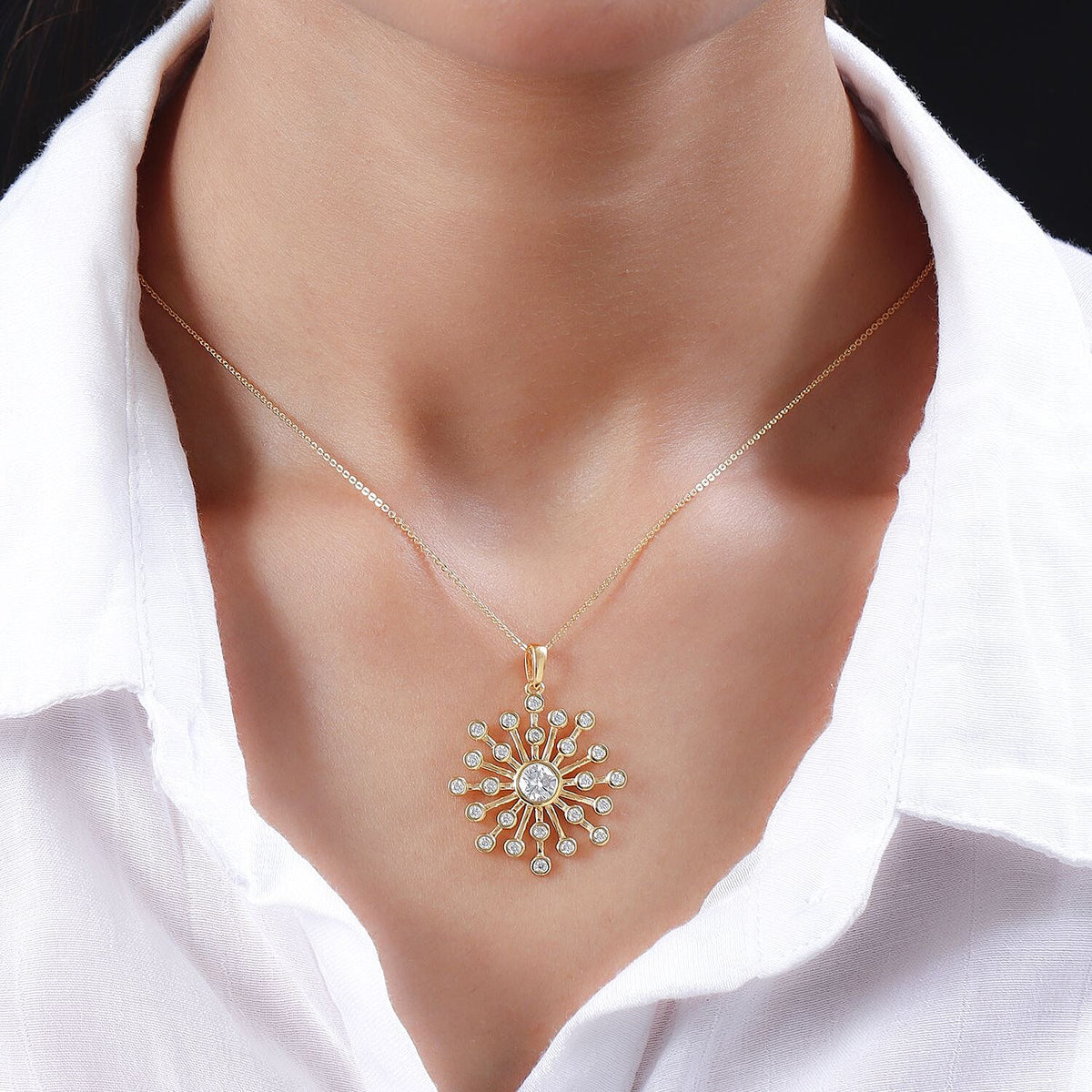 1.40 Ct Moissanite Pendant with Chain Size 20 Inch in 18K Vermeil Yellow Gold Plated Sterling Silver 4202837 2