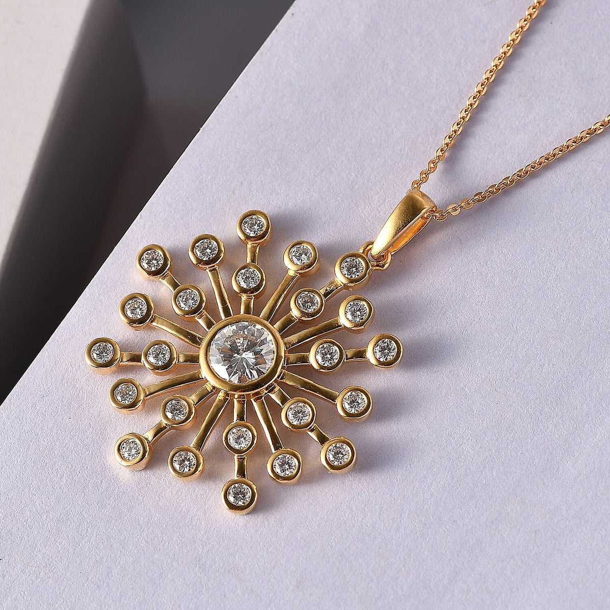 1.40 Ct Moissanite Pendant with Chain Size 20 Inch in 18K Vermeil Yellow Gold Plated Sterling Silver 4202837 3