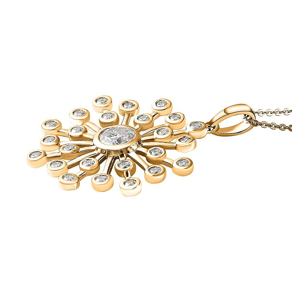 1.40 Ct Moissanite Pendant with Chain Size 20 Inch in 18K Vermeil Yellow Gold Plated Sterling Silver 4202837 4