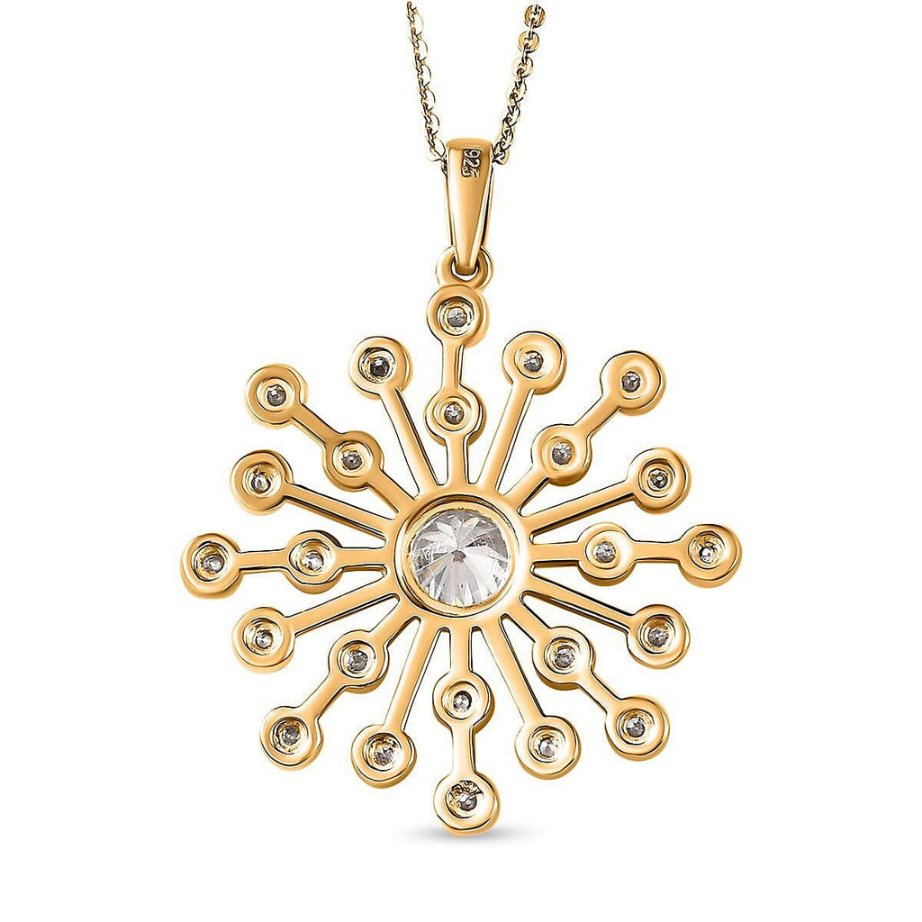 Moissanite Floral Pendant with Chain (Size 20) in 18K Vermeil Yellow Gold Plated Sterling Silver 1.99 Ct, Silver Wt. 5.52 Gms.