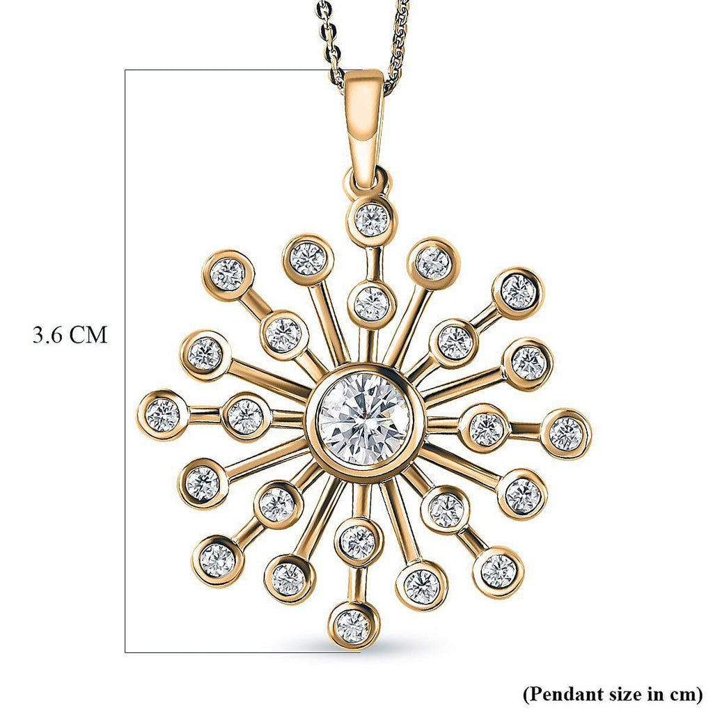 Moissanite Floral Pendant with Chain (Size 20) in 18K Vermeil Yellow Gold Plated Sterling Silver 1.99 Ct, Silver Wt. 5.52 Gms.
