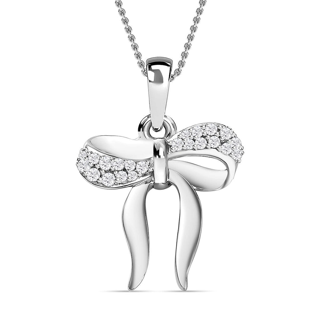 Moissanite Bow Tie Ribbon Pendant in Platinum Overlay Sterling Silver