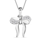 Moissanite Bow Tie Ribbon Pendant in Platinum Overlay Sterling Silver