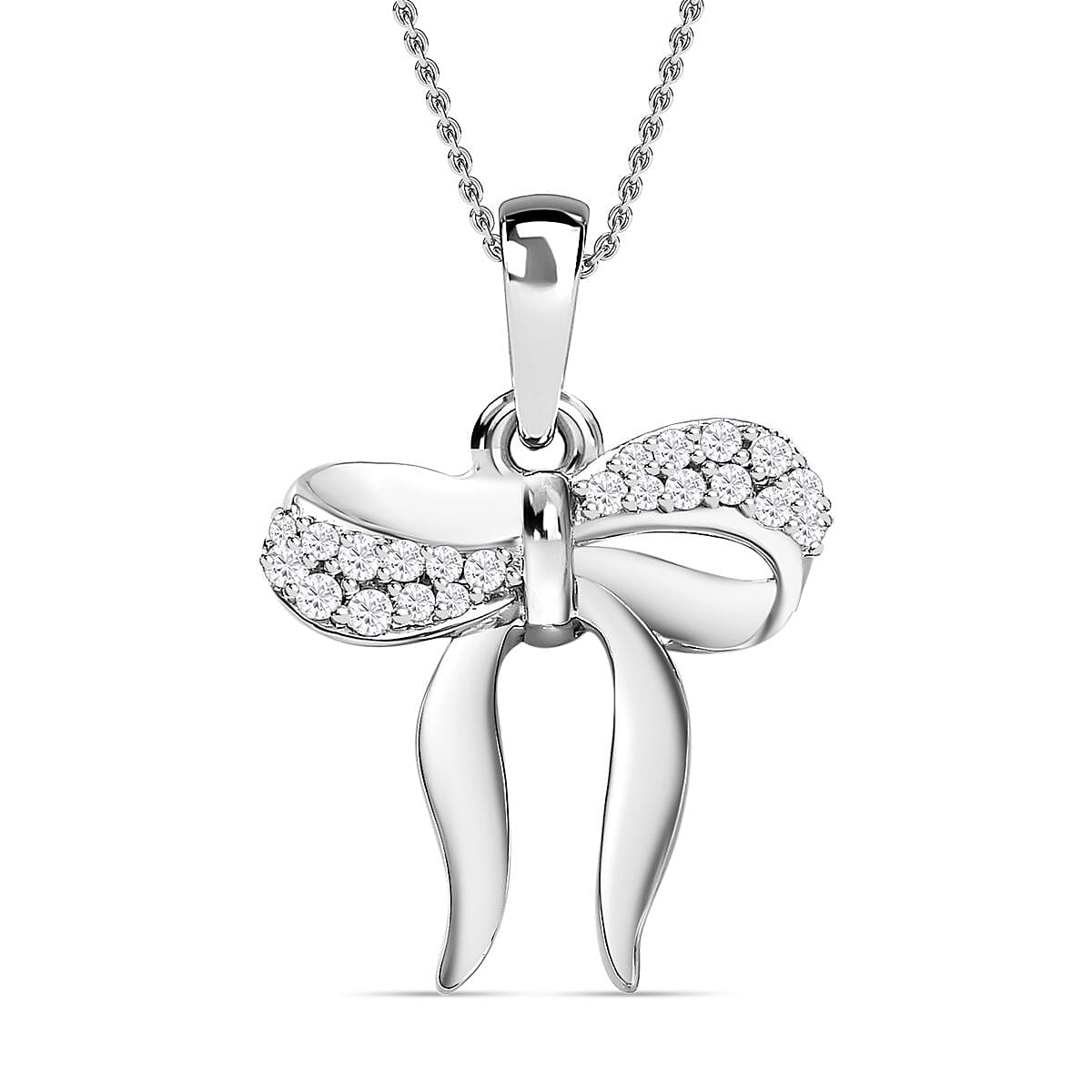 Moissanite Bow Tie Ribbon Pendant in Platinum Overlay Sterling Silver 4234485 0