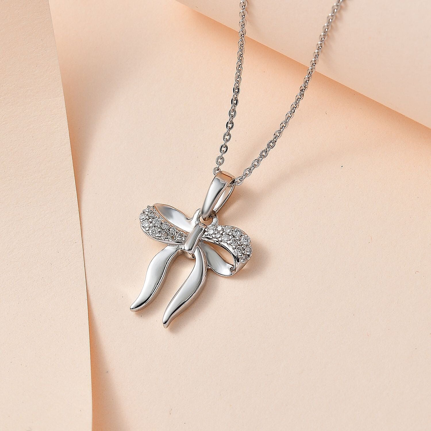 Moissanite Bow Tie Ribbon Pendant in Platinum Overlay Sterling Silver 4234485 2