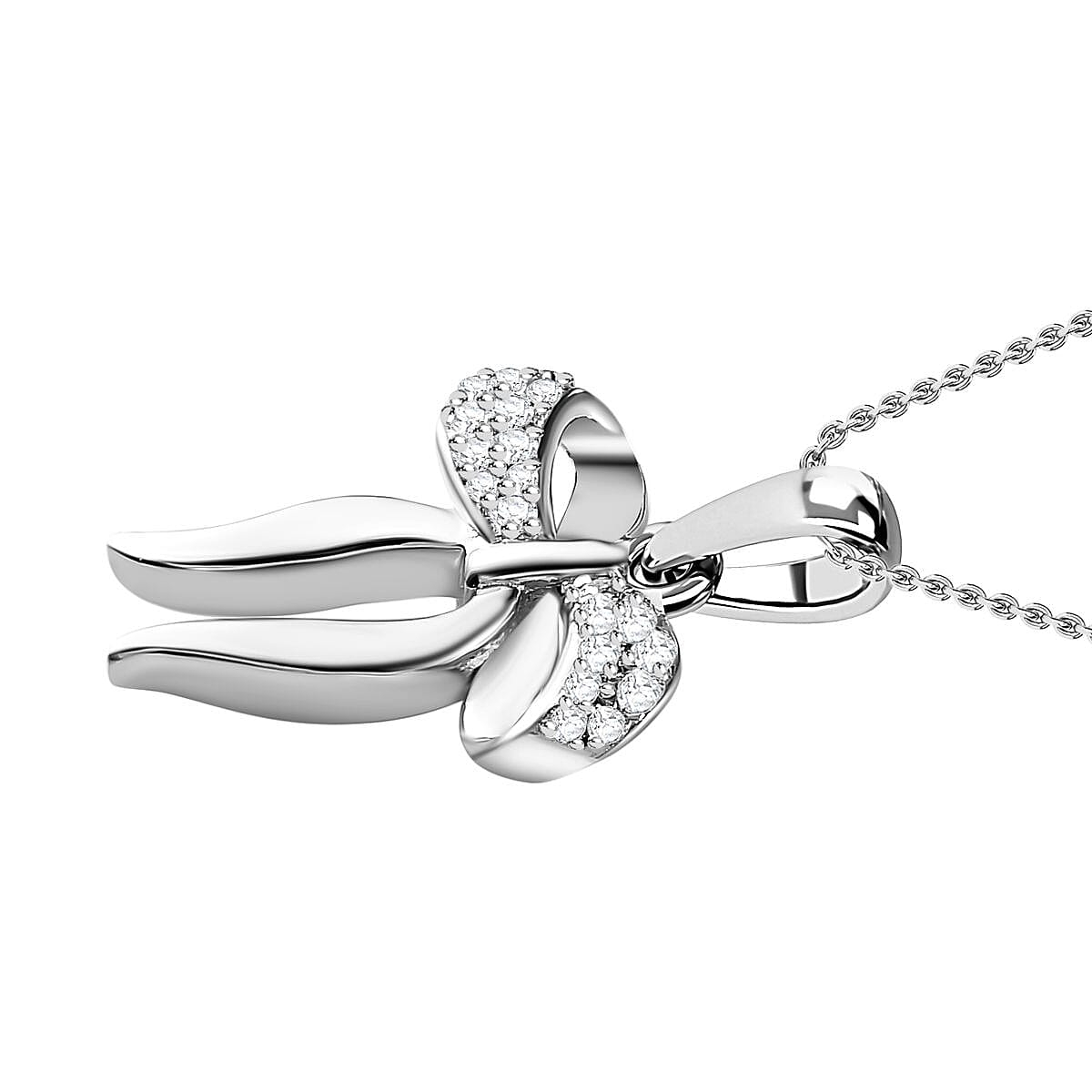 Moissanite Bow Tie Ribbon Pendant in Platinum Overlay Sterling Silver 4234485 3