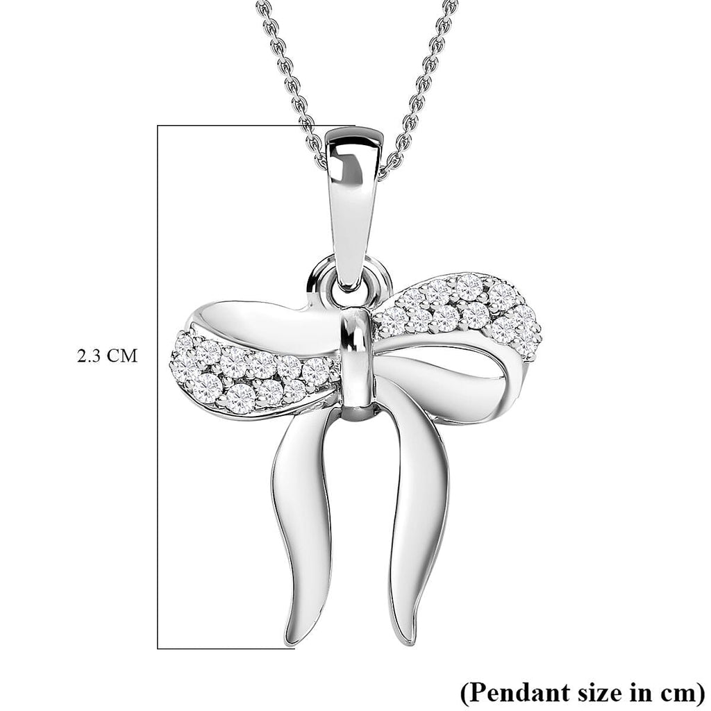 Moissanite Bow Tie Ribbon Pendant in Platinum Overlay Sterling Silver