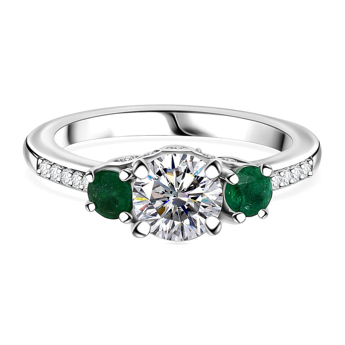 The MOISSANITE CONSORT RING with AAA Gemfileds Zambian Emerald in Platinum Overaly Sterling Silver 7877598 1