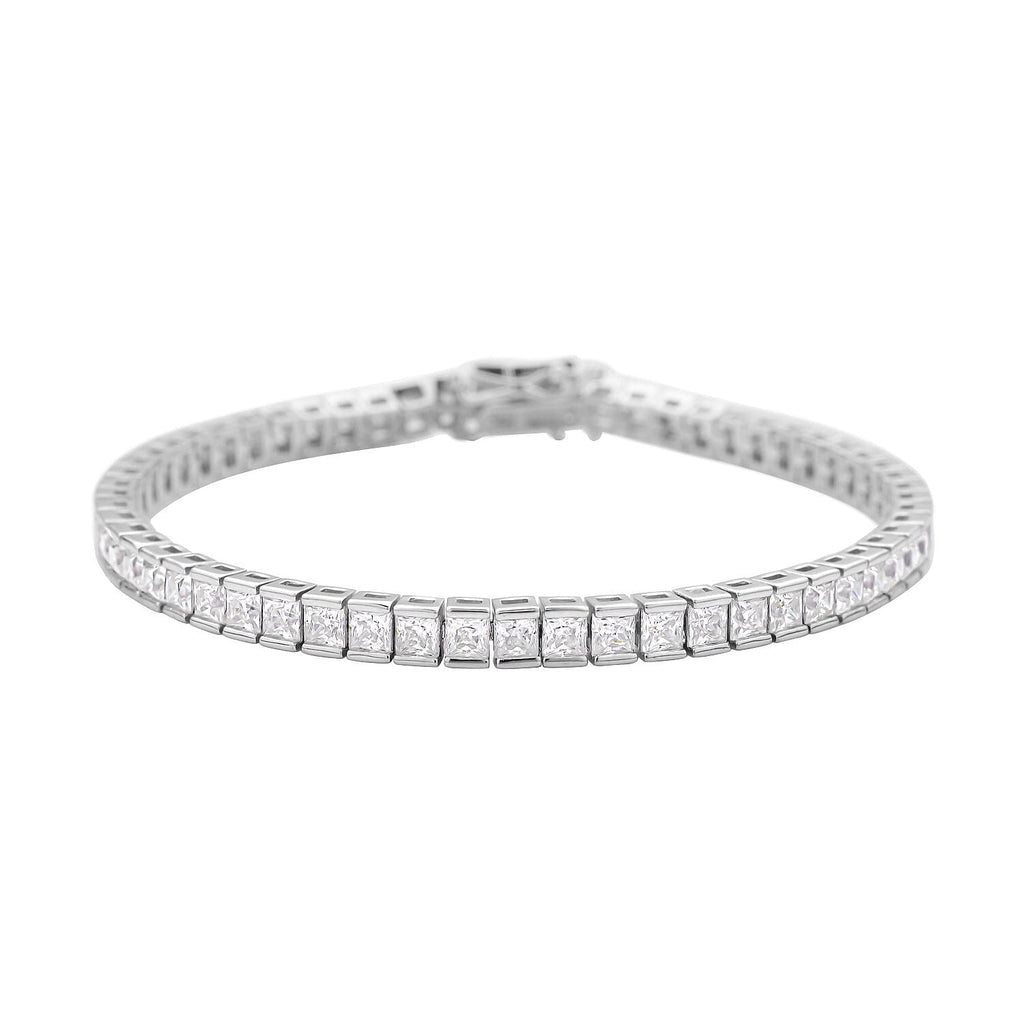 Moissanite Princess Cut Bracelet (Size - 7) in Rhodium Overlay Sterling Silver 9.03 Ct, Silver Wt. 11.20 Gms