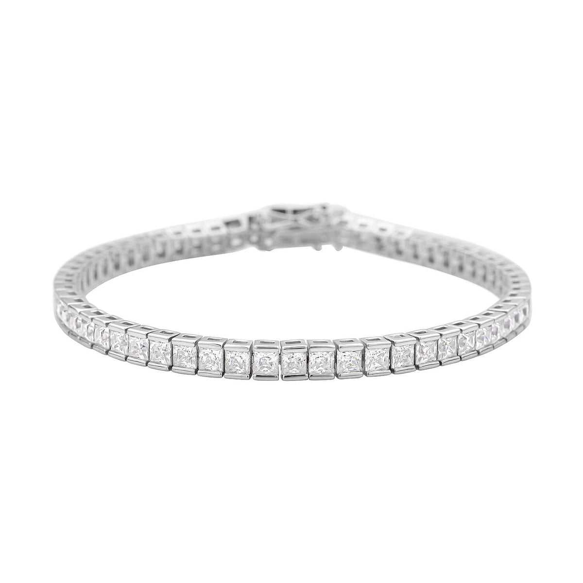 Moissanite Princess Cut Bracelet (Size - 7) in Rhodium Overlay Sterling Silver 9.03 Ct, Silver Wt. 11.20 Gms 7187611 0