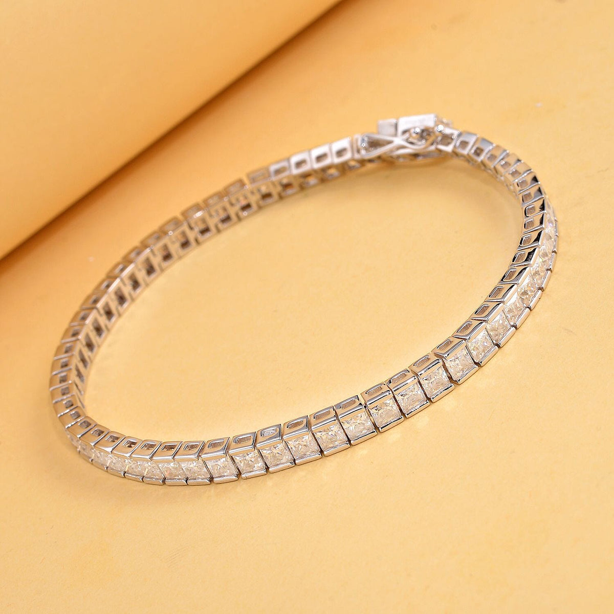 Moissanite Princess Cut Bracelet (Size - 7) in Rhodium Overlay Sterling Silver 9.03 Ct, Silver Wt. 11.20 Gms 7187611 2