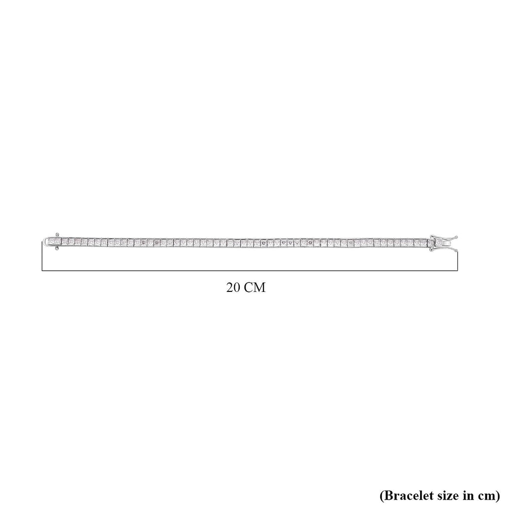 Moissanite Princess Cut Bracelet (Size - 7) in Rhodium Overlay Sterling Silver 9.03 Ct, Silver Wt. 11.20 Gms