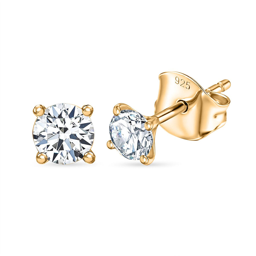 Moissanite Solitaire Push Back Earring in Yellow Gold Plated Sterling Silver