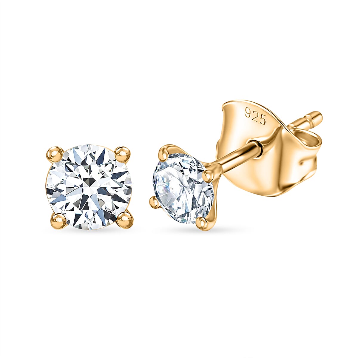 Moissanite Solitaire Stud Push Back Earring in Yellow Gold Plated Sterling Silver 8481567 0