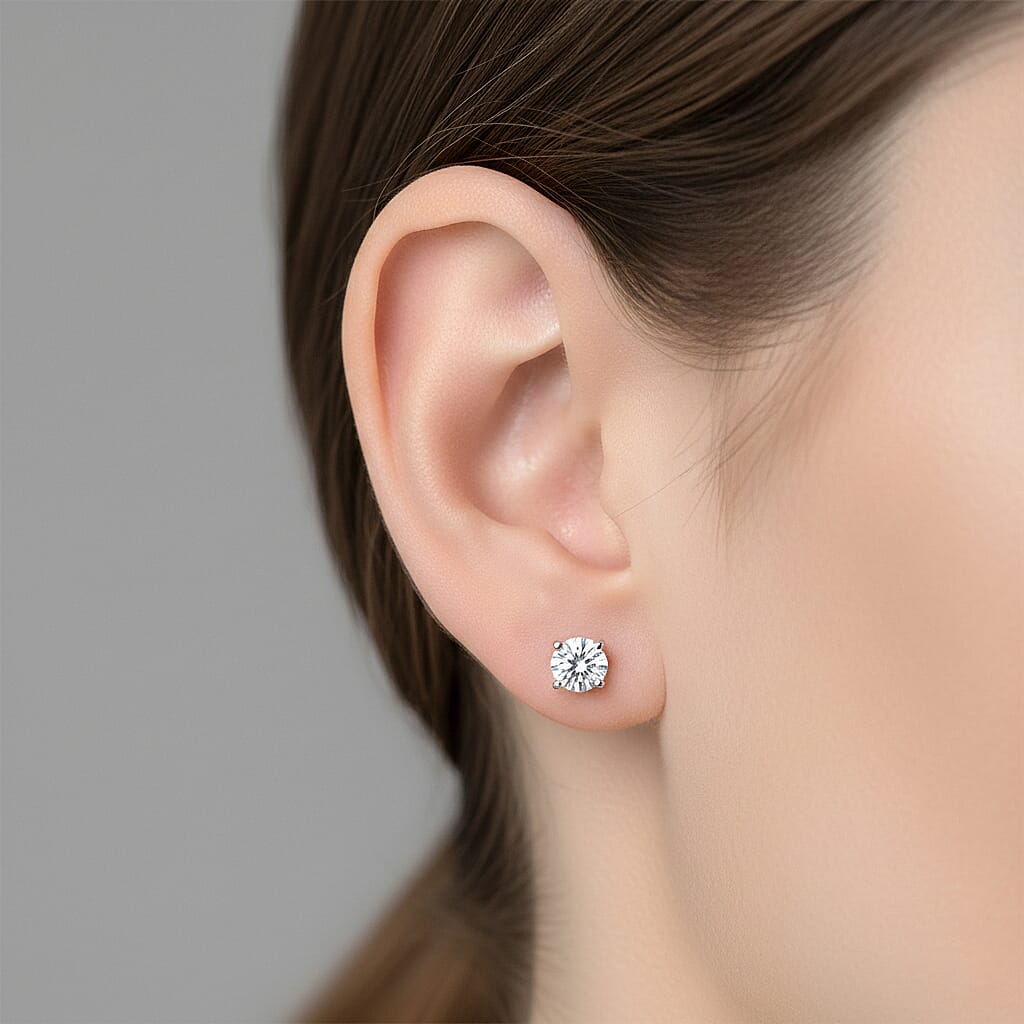 Moissanite Solitaire Stud Push Back Earring in Yellow Gold Plated Sterling Silver 8481567 3
