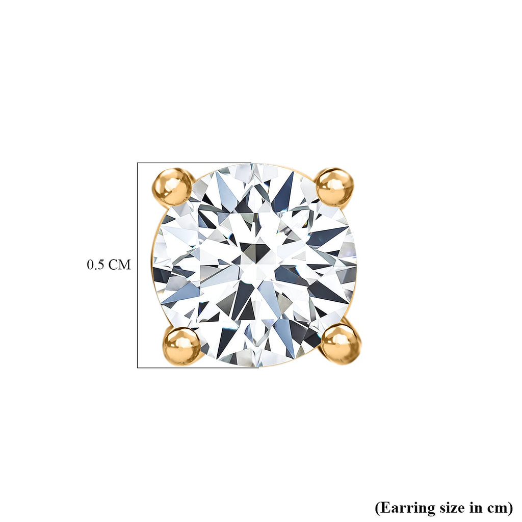 Moissanite Solitaire Push Back Earring in Yellow Gold Plated Sterling Silver