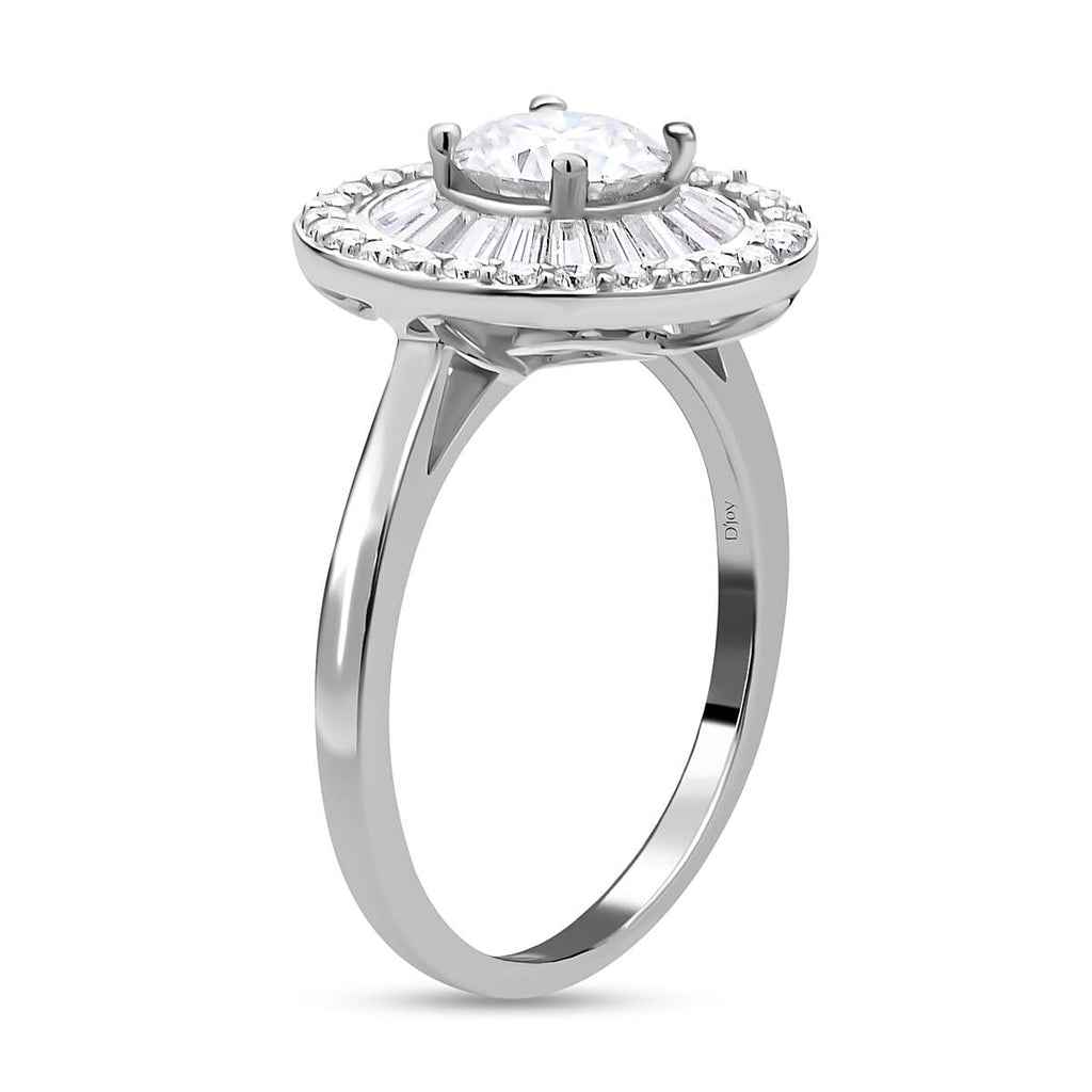 Moissanite Ring (100 Facets) in Rhodium Overlay Sterling Silver 2.09 Ct