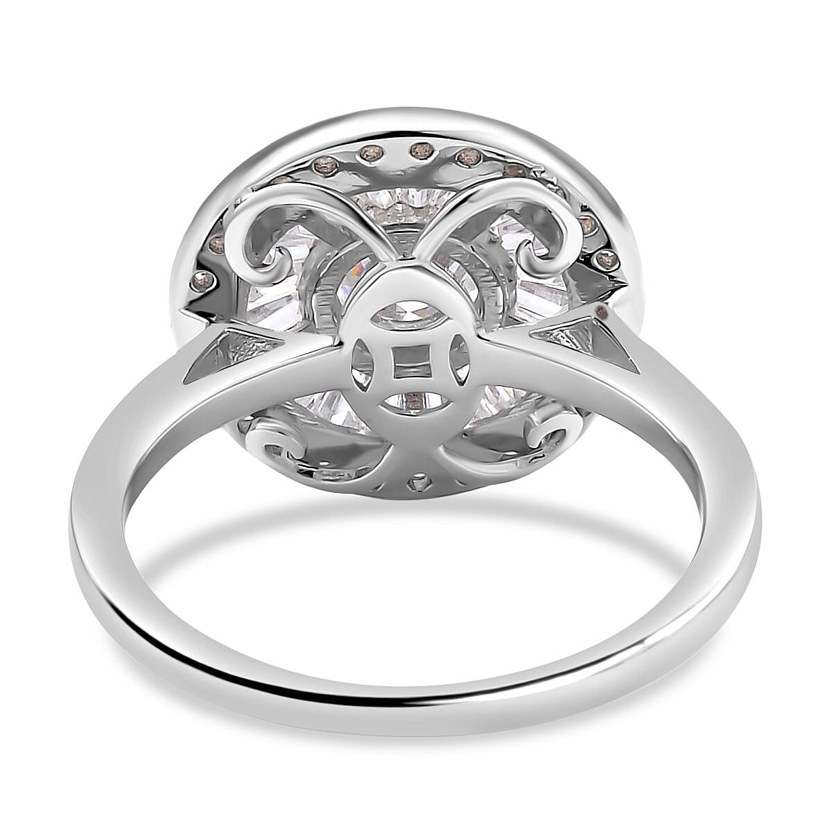 Moissanite Ring (100 Facets) in Rhodium Overlay Sterling Silver 2.09 Ct 7322785 4