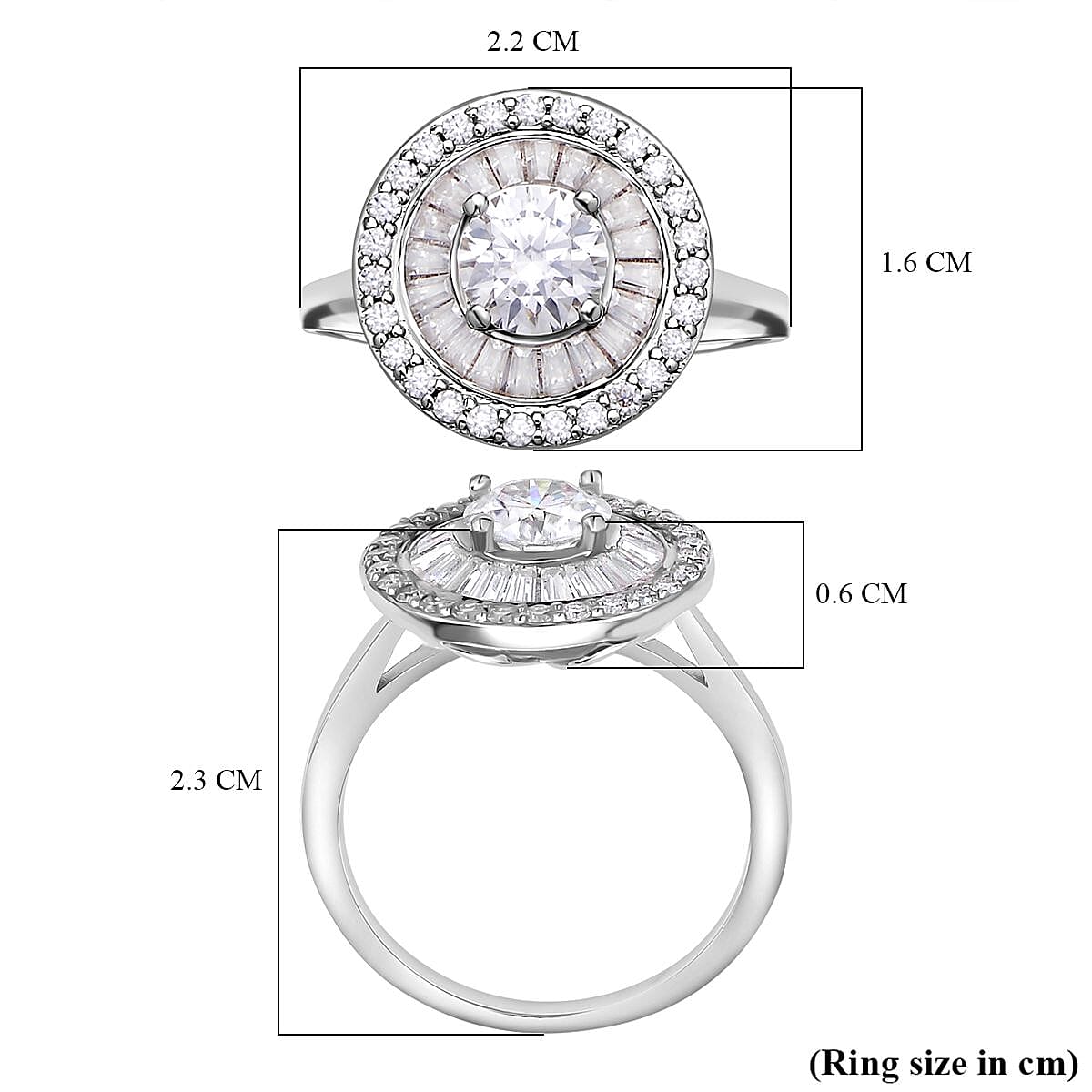 Moissanite Ring (100 Facets) in Rhodium Overlay Sterling Silver 2.09 Ct 7322785 5