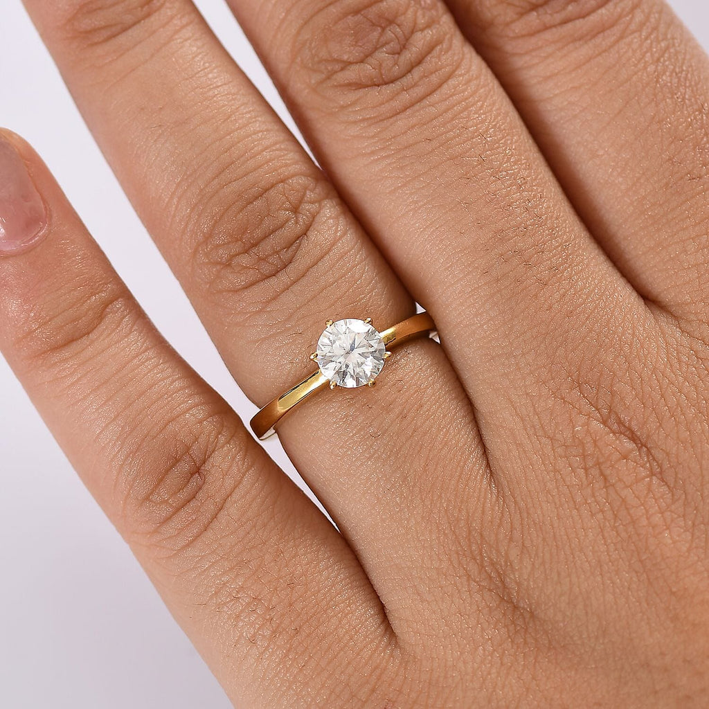 Moissanite Ring in 18K Vermeil Yellow Gold Plated Sterling Silver 0.94 Ct.