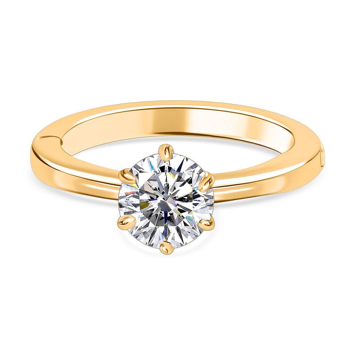 Moissanite Solitaire Openable Arthritis Ring in 18K Yellow Gold Vermeil Over Sterling Silver 0.81 Ct. 7555837 0