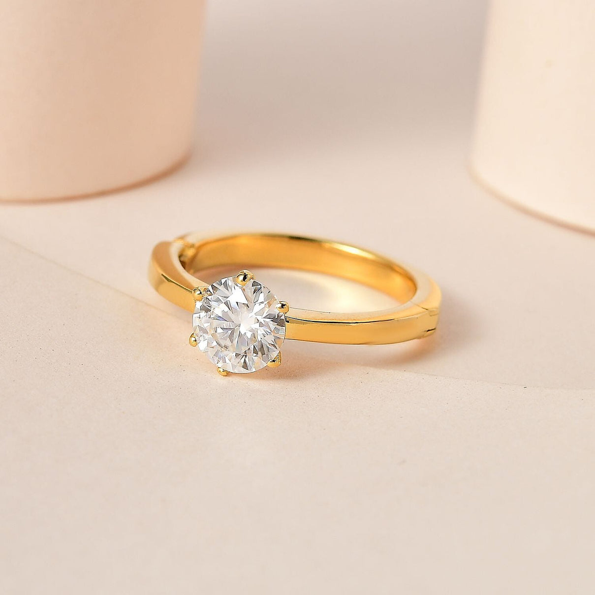 Moissanite Solitaire Openable Arthritis Ring in 18K Yellow Gold Vermeil Over Sterling Silver 0.81 Ct. 7555837 2