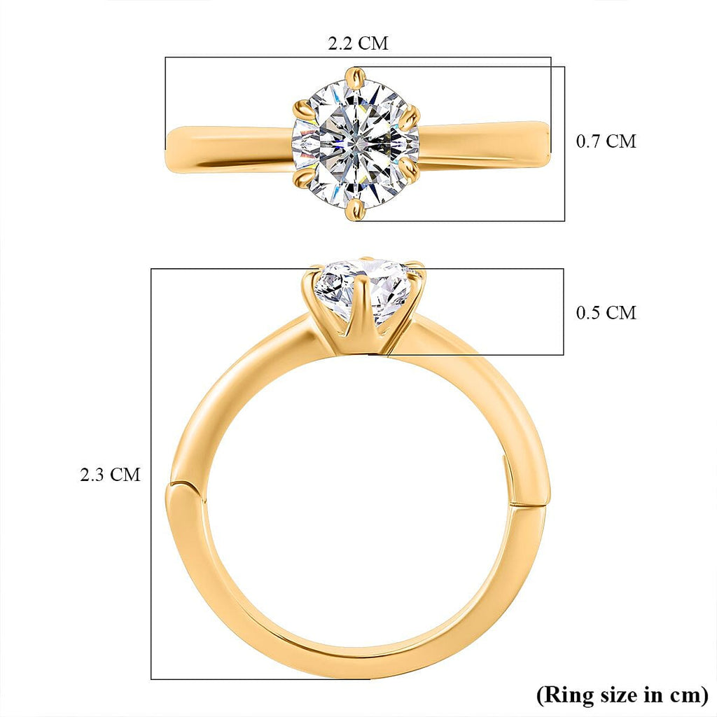Moissanite Solitaire Ring in 18K Yellow Gold Vermeil Plated Sterling Silver