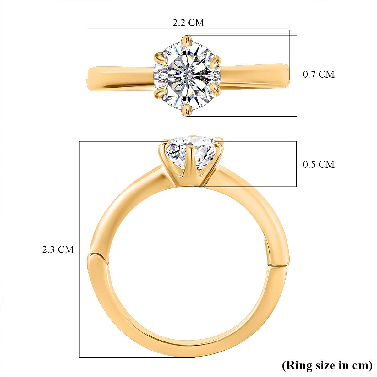 Moissanite Solitaire Openable Arthritis Ring in 18K Yellow Gold Vermeil Over Sterling Silver 0.81 Ct. 7555837 7