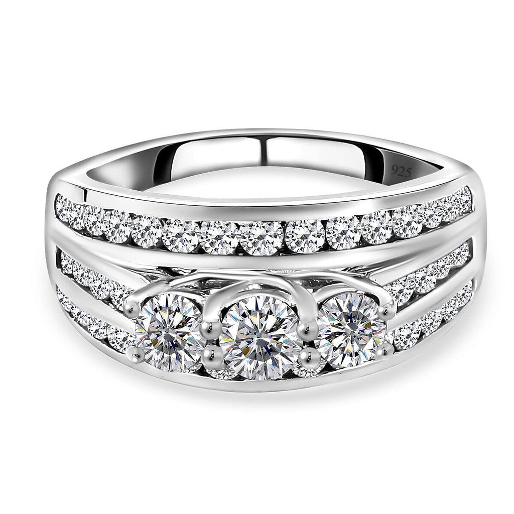 Moissanite Ring in Platinum Overlay Sterling Silver 1.41 Ct
