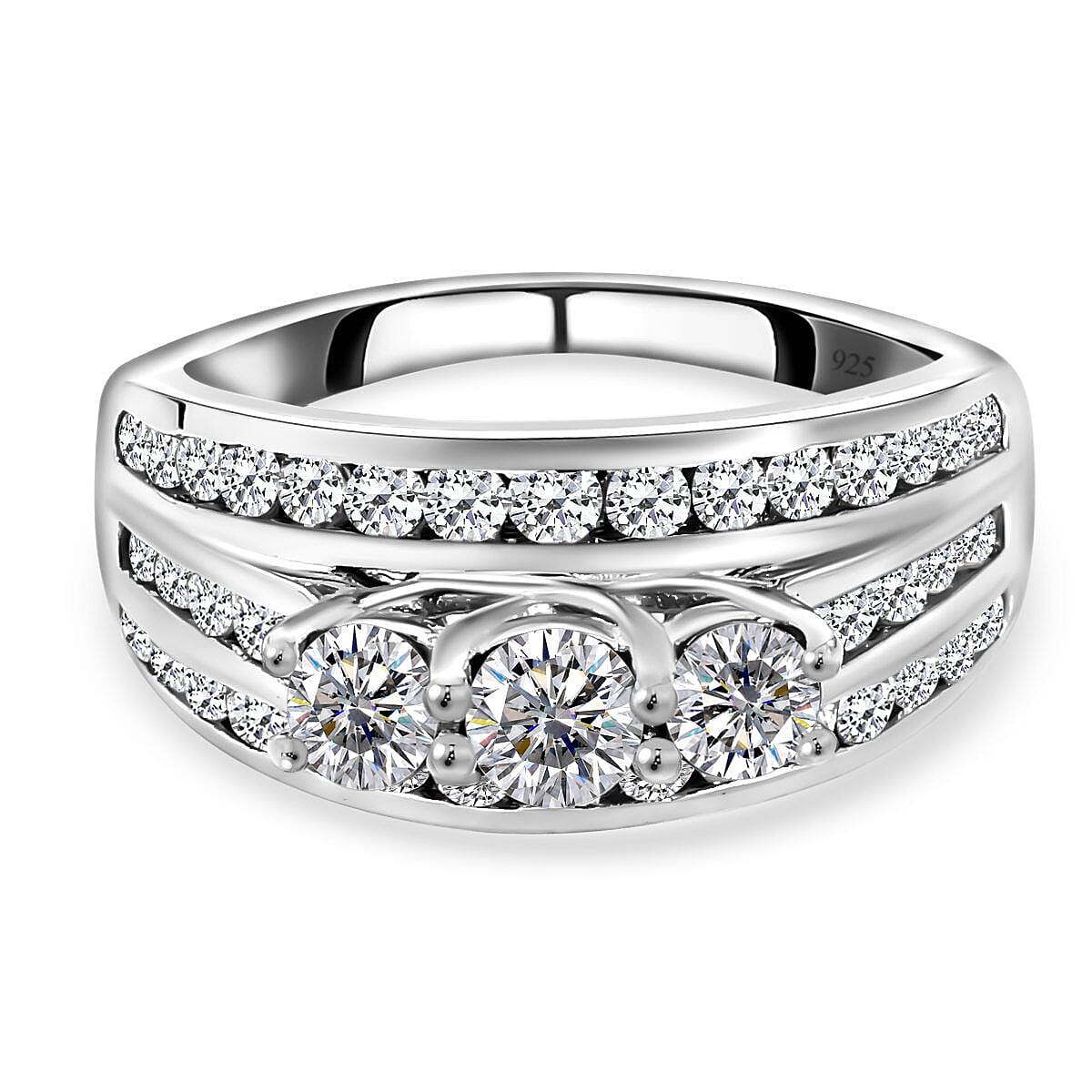 Moissanite Ring in Platinum Overlay Sterling Silver 1.41 Ct 7387972 0