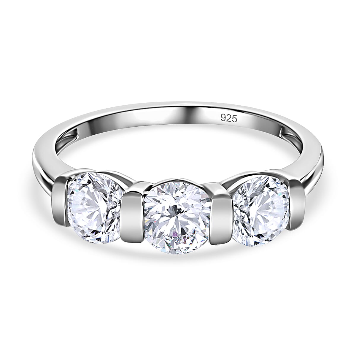 Moissanite 3 Stone Ring in Platinum Overlay Sterling Silver 1.28 Ct. 7533374 0