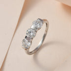 Moissanite 3 Stone Ring in Platinum Overlay Sterling Silver 1.28 Ct.