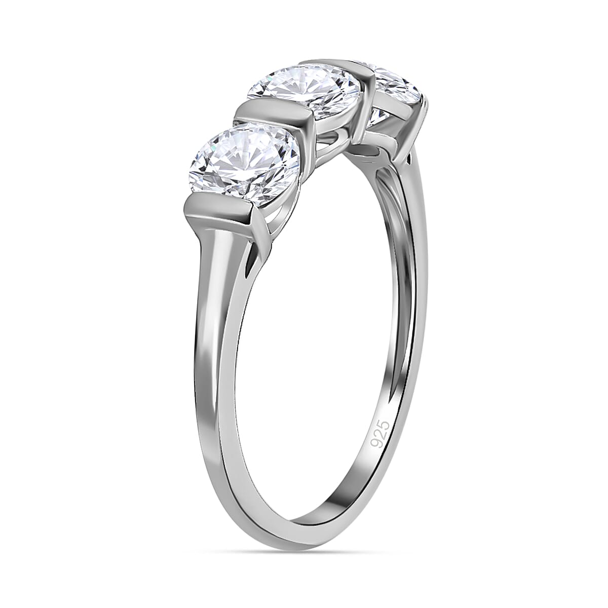 Moissanite 3 Stone Ring in Platinum Overlay Sterling Silver 1.28 Ct. 7533374 3