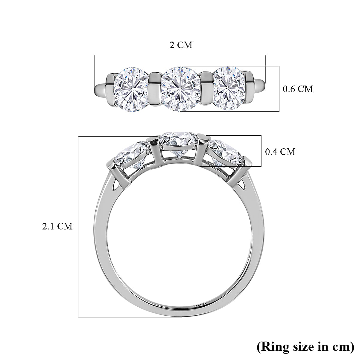 Moissanite 3 Stone Ring in Platinum Overlay Sterling Silver 1.28 Ct. 7533374 5