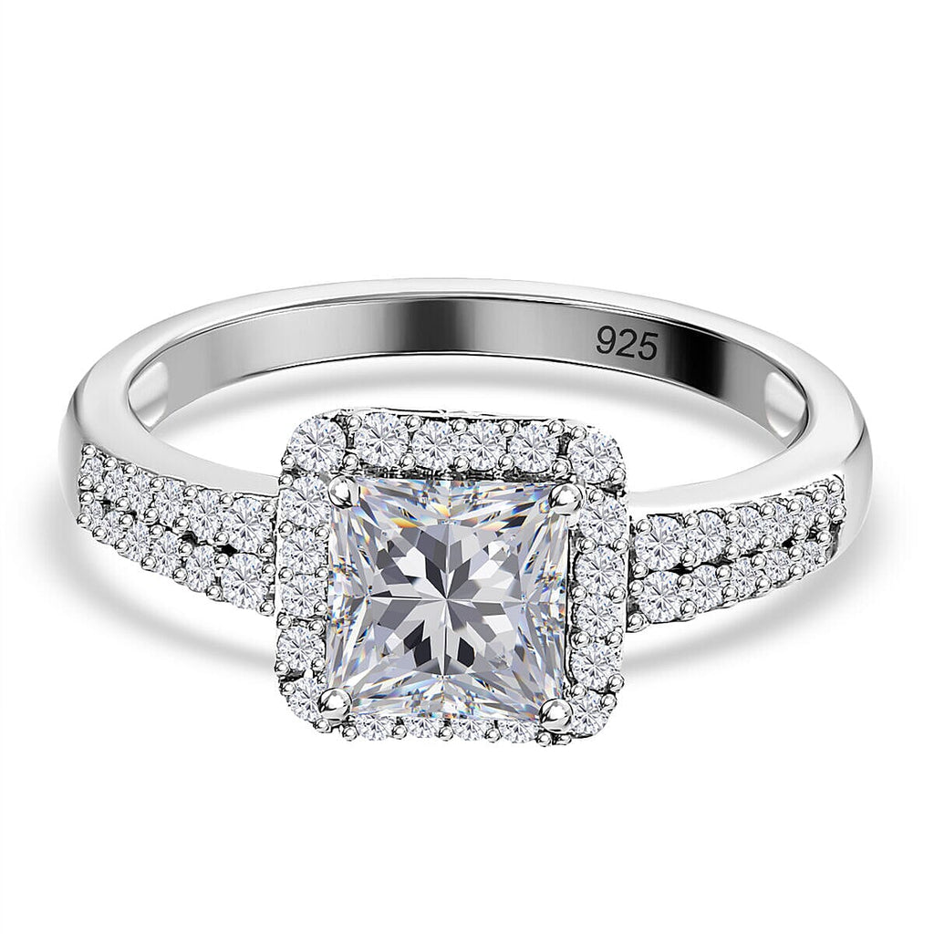 Moissanite Ring in Platinum Overlay Sterling Silver 1.58 Ct.