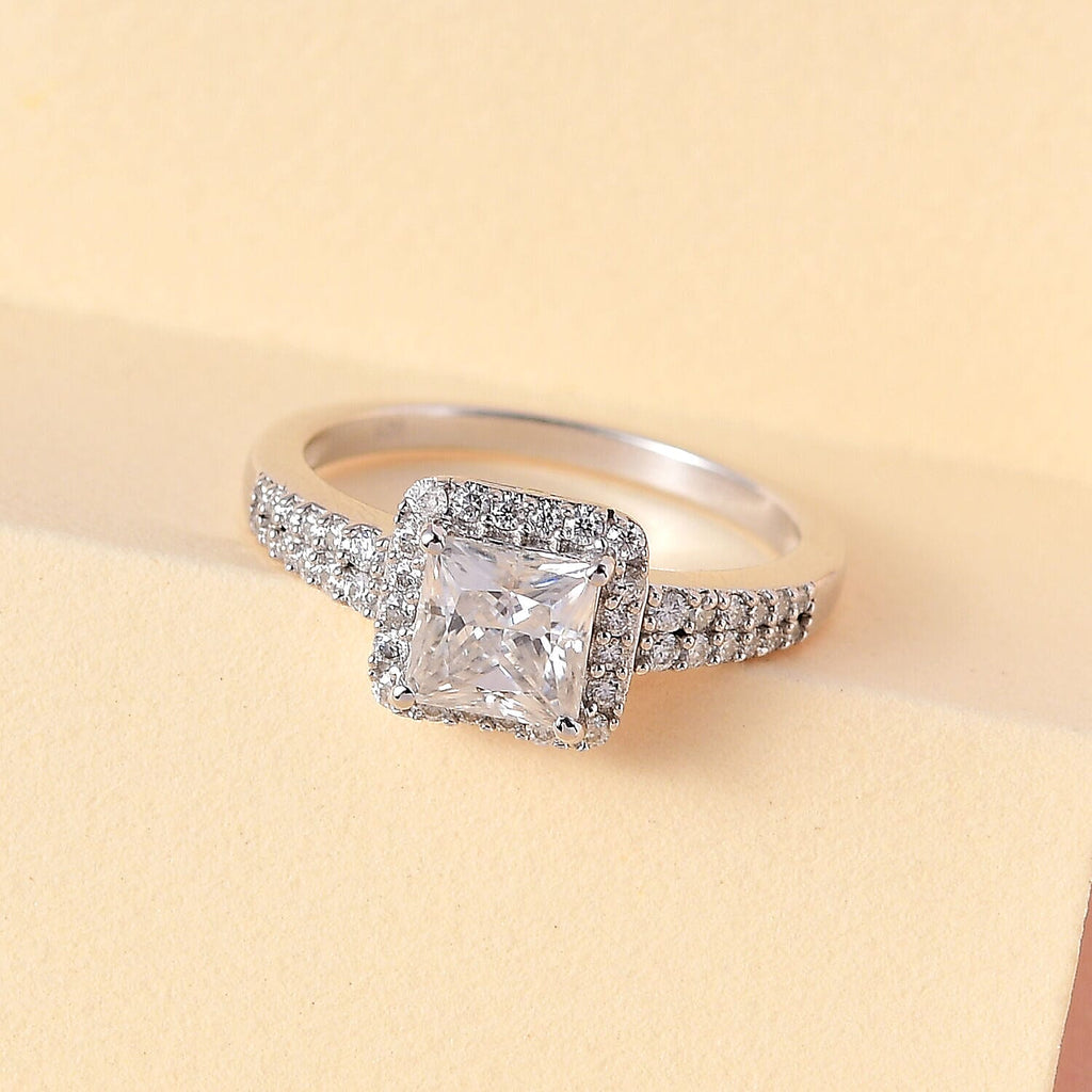 Moissanite Ring in Platinum Overlay Sterling Silver 1.58 Ct.