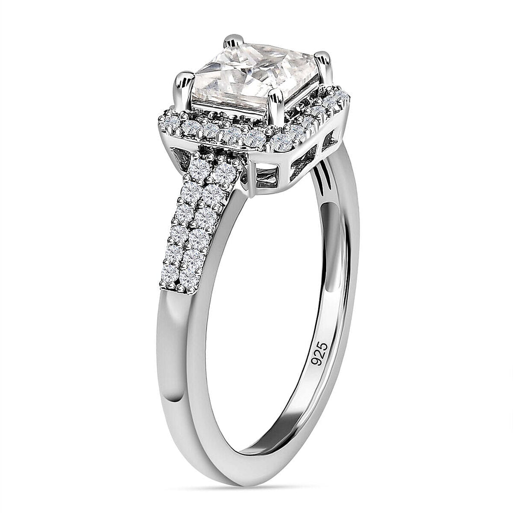 Moissanite Ring in Platinum Overlay Sterling Silver 1.58 Ct.