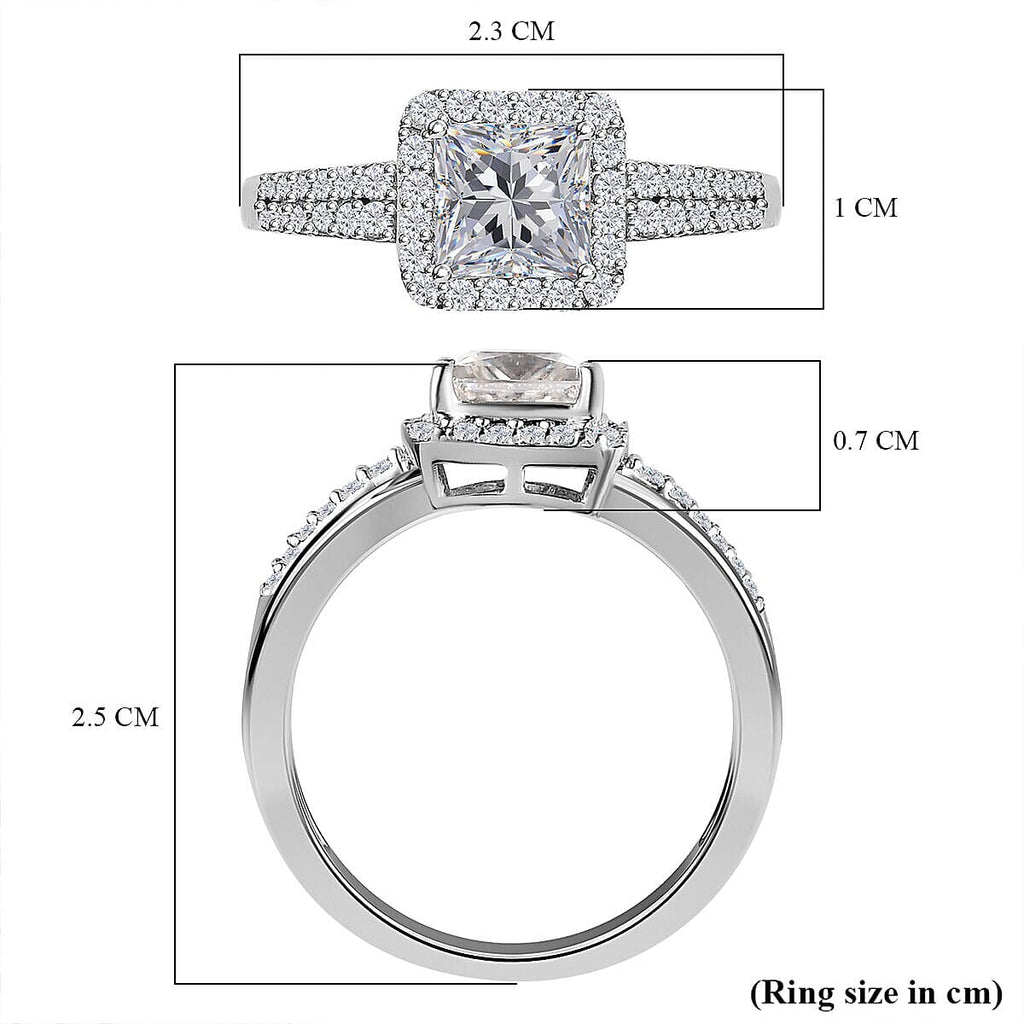 Moissanite Ring in Platinum Overlay Sterling Silver 1.58 Ct.