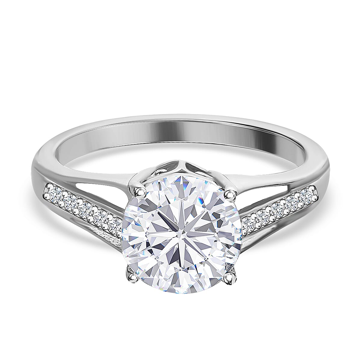 Moissanite Ring in Platinum Overlay Sterling Silver 1.98 Ct. 7485072 0