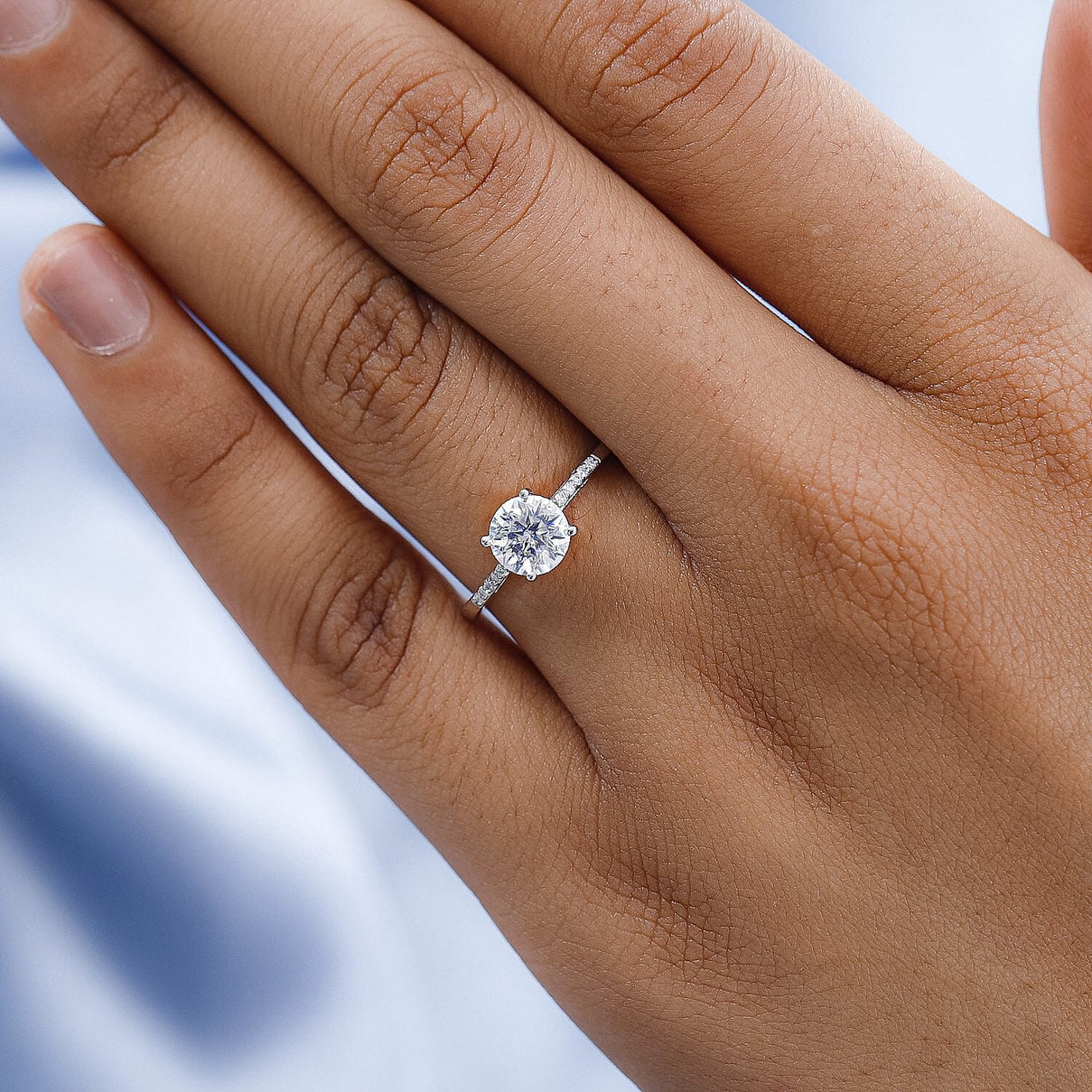 Moissanite Ring in Platinum Overlay Sterling Silver 1.30 Ct. 7368424 8
