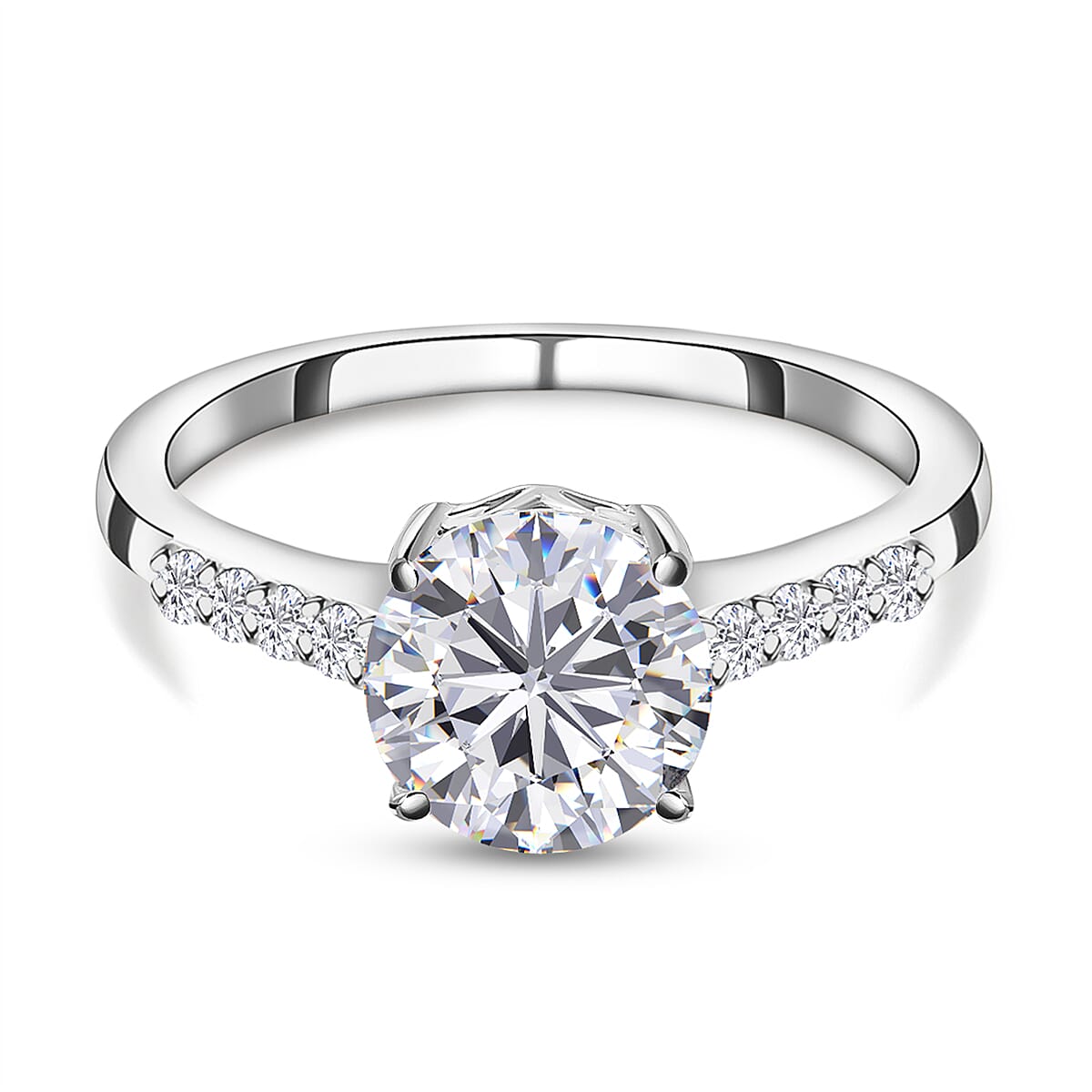 Moissanite Ring in Platinum Overlay Sterling Silver 1.31 Ct. 8846951 0