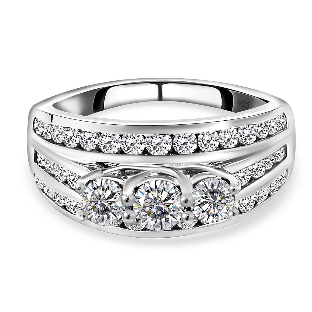 Moissanite Ring in Platinum Overlay Sterling Silver 1.41 Ct
