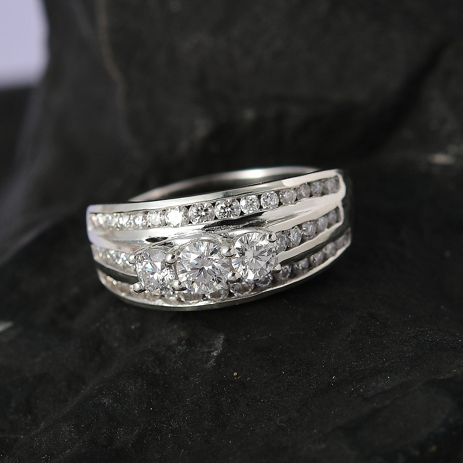 Moissanite Ring in Platinum Overlay Sterling Silver 1.41 Ct 7387972 7
