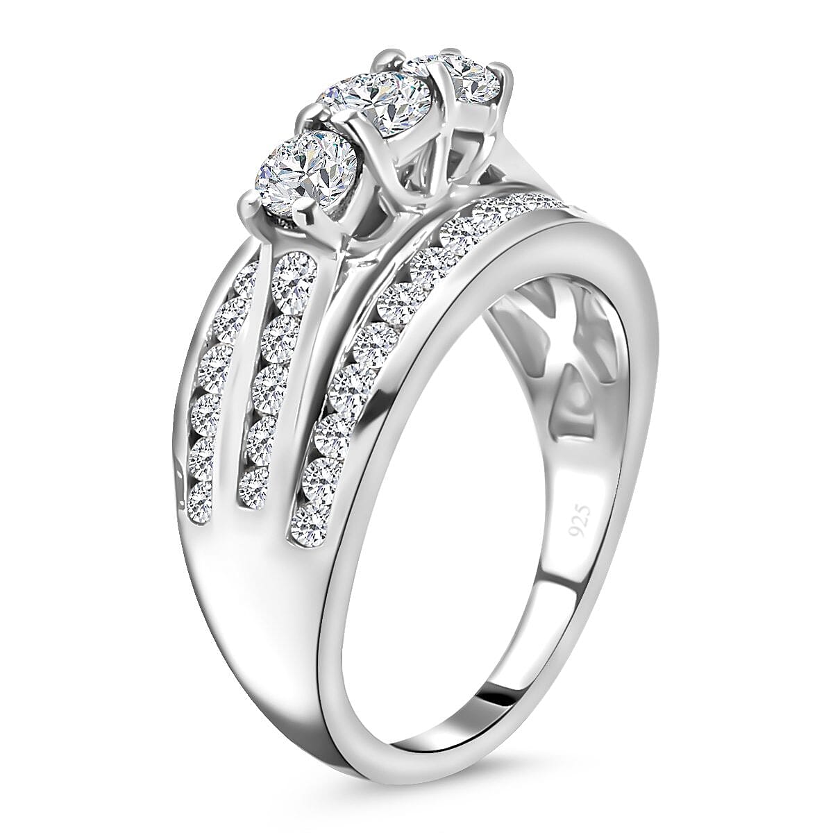 Moissanite Ring in Platinum Overlay Sterling Silver 1.41 Ct 7387972 9