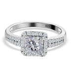 Moissanite Ring in Platinum Overlay Sterling Silver 1.58 Ct.