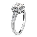 Moissanite Ring in Platinum Overlay Sterling Silver 1.58 Ct.