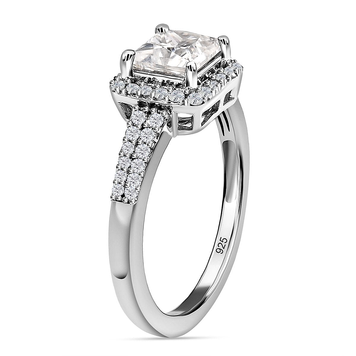 Moissanite Ring in Platinum Overlay Sterling Silver 1.58 Ct. 7370978 7